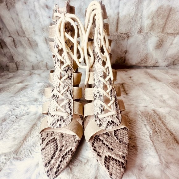 Cape Robbin Nude Open Toe Snake Print 5" Chunky Heel - Picture 11 of 12
